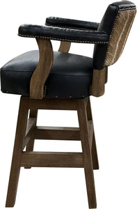 Kudu Exotic Western Black Leather, Crocodile Accent Leather, Authentic Kudu Hide Modern Farmhouse Barstool