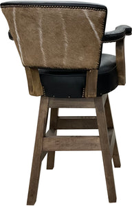 Kudu Exotic Western Black Leather, Crocodile Accent Leather, Authentic Kudu Hide Modern Farmhouse Barstool