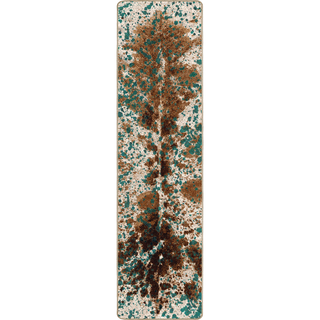 Image of an area rug, Splatter Cowhide - Green Turquoise