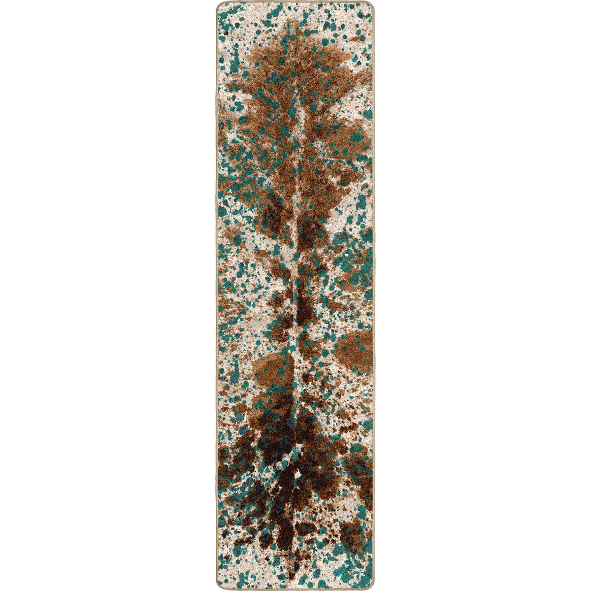 Image of an area rug, Splatter Cowhide - Green Turquoise