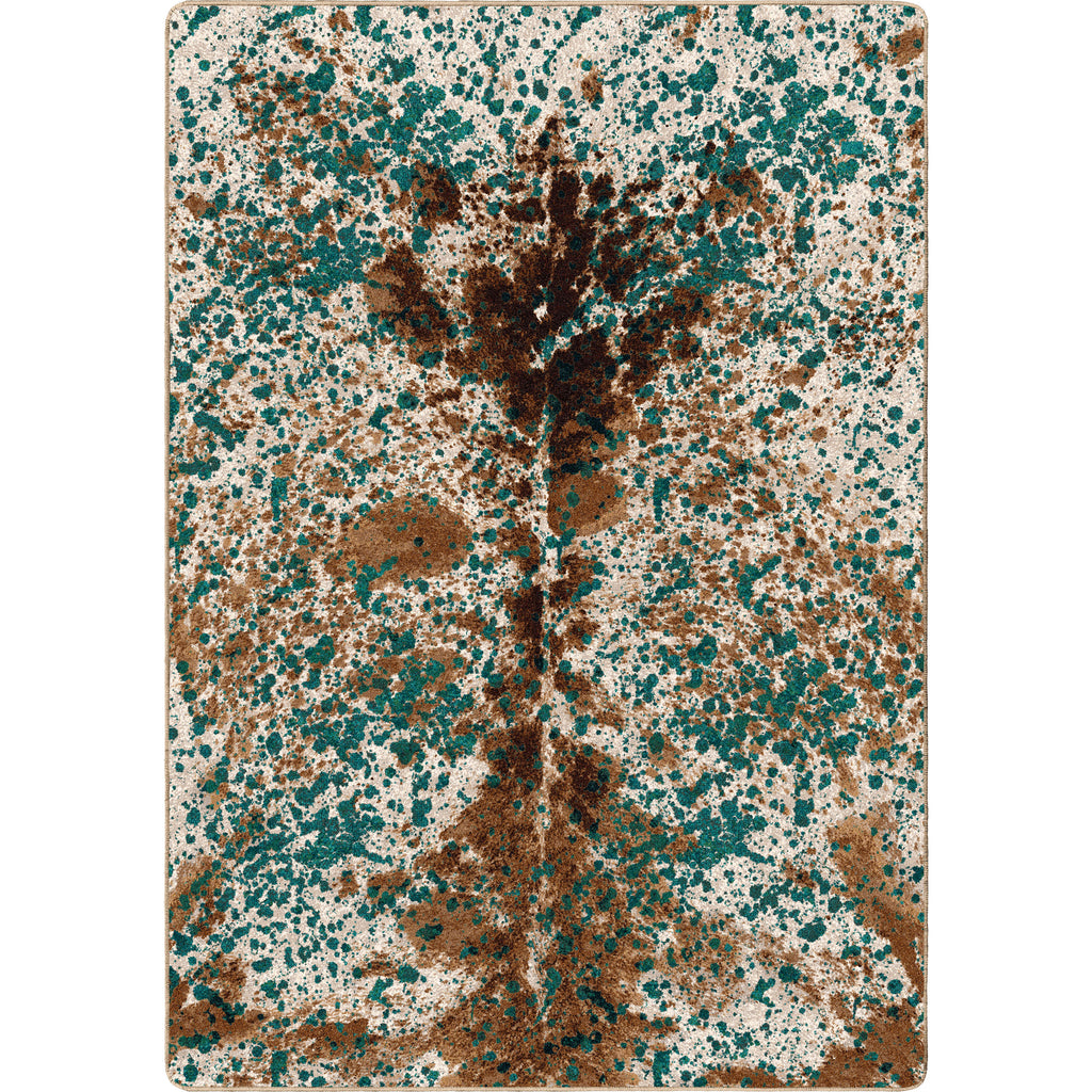 Image of an area rug, Splatter Cowhide - Green Turquoise