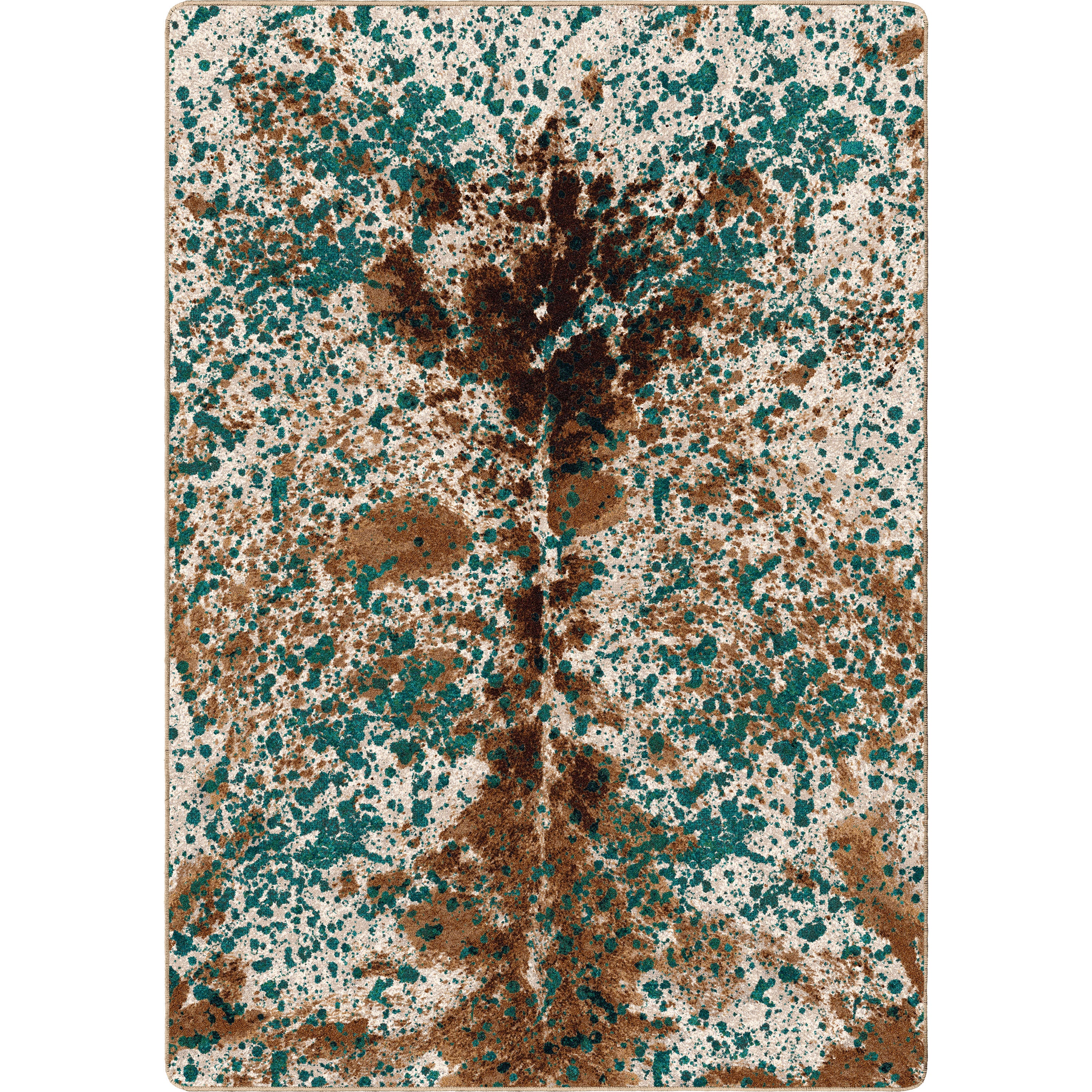 Image of an area rug, Splatter Cowhide - Green Turquoise
