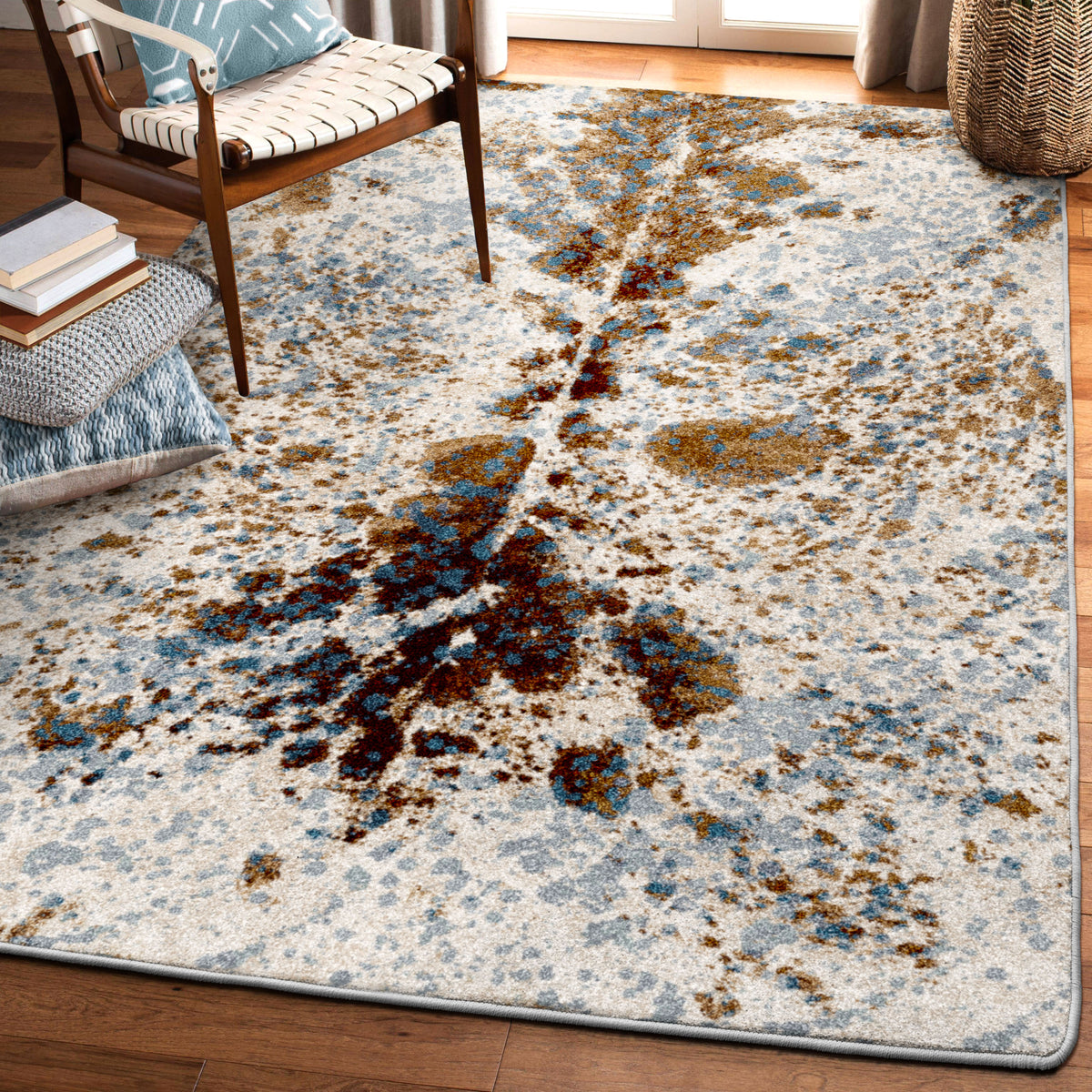 Image of an area rug, Splatter Cowhide - Denim