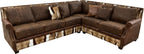 The Springbok Sylvester Sectional Sofa blends Cora Pecan leather, Springbok hides, and Gator Hornback accents in a right arm sofa + square corner + left arm loveseat design. A bold Western statement piece, customizable to fit your home.
