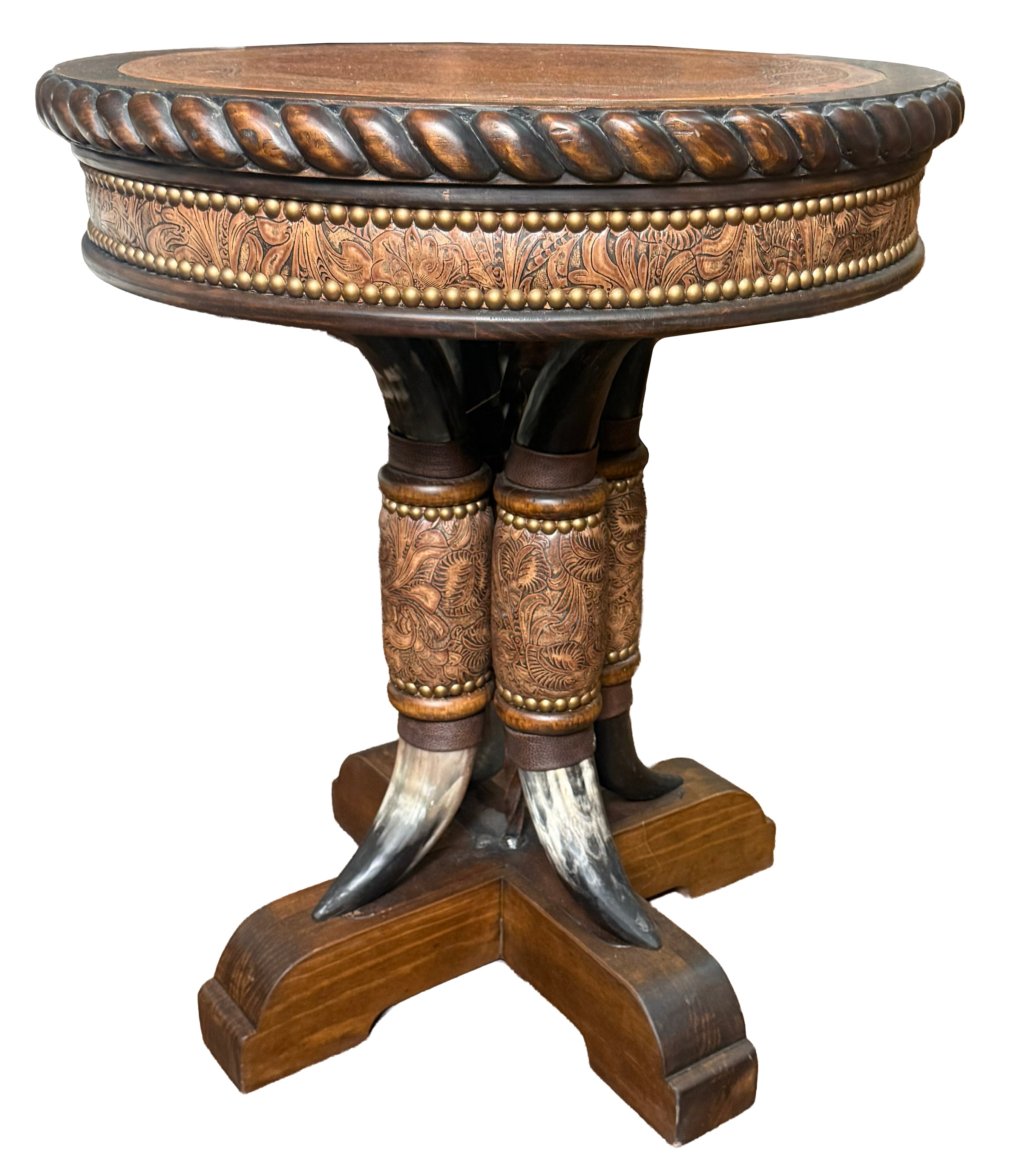 Steer Horn End Table w/ Copper