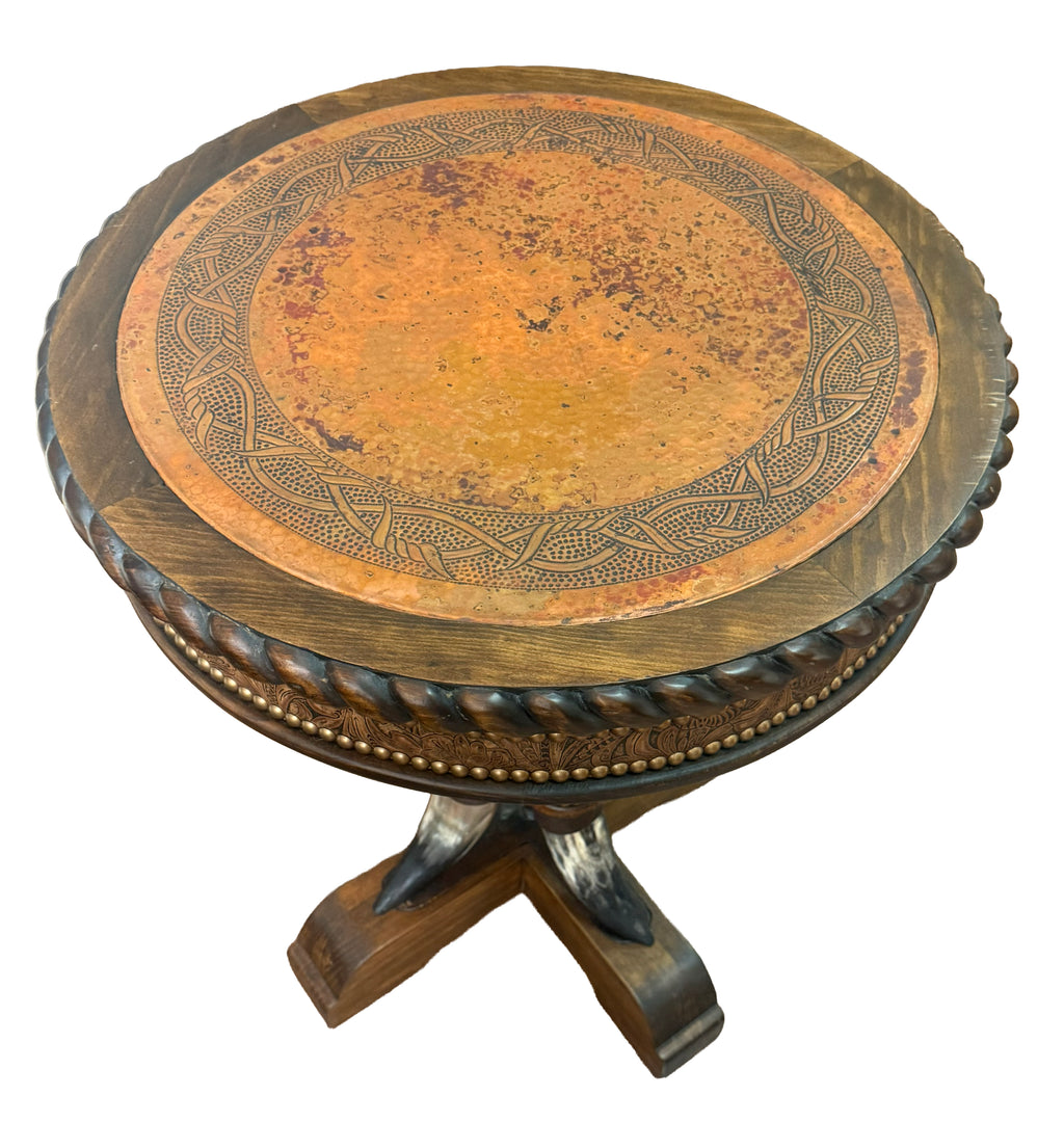 Steer Horn End Table w/ Copper