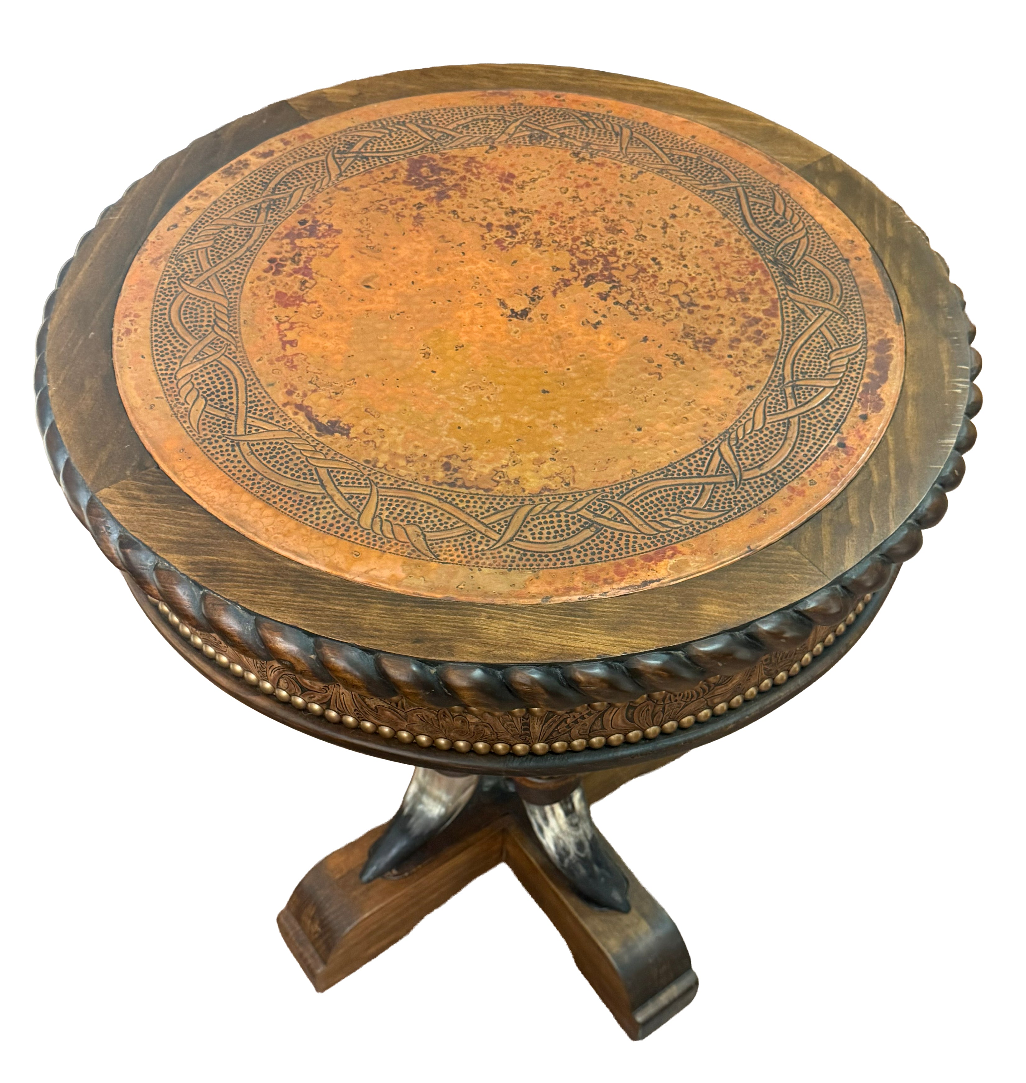 Steer Horn End Table w/ Copper