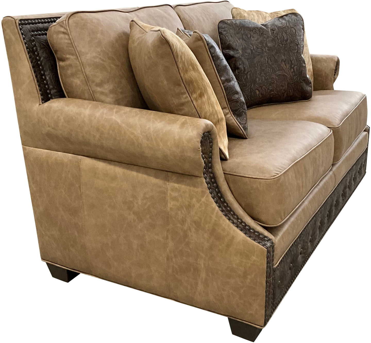 western contemporary love seat, western leather love seat