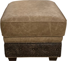 Load image into Gallery viewer, western contemporary ottoman, western leather ottoman