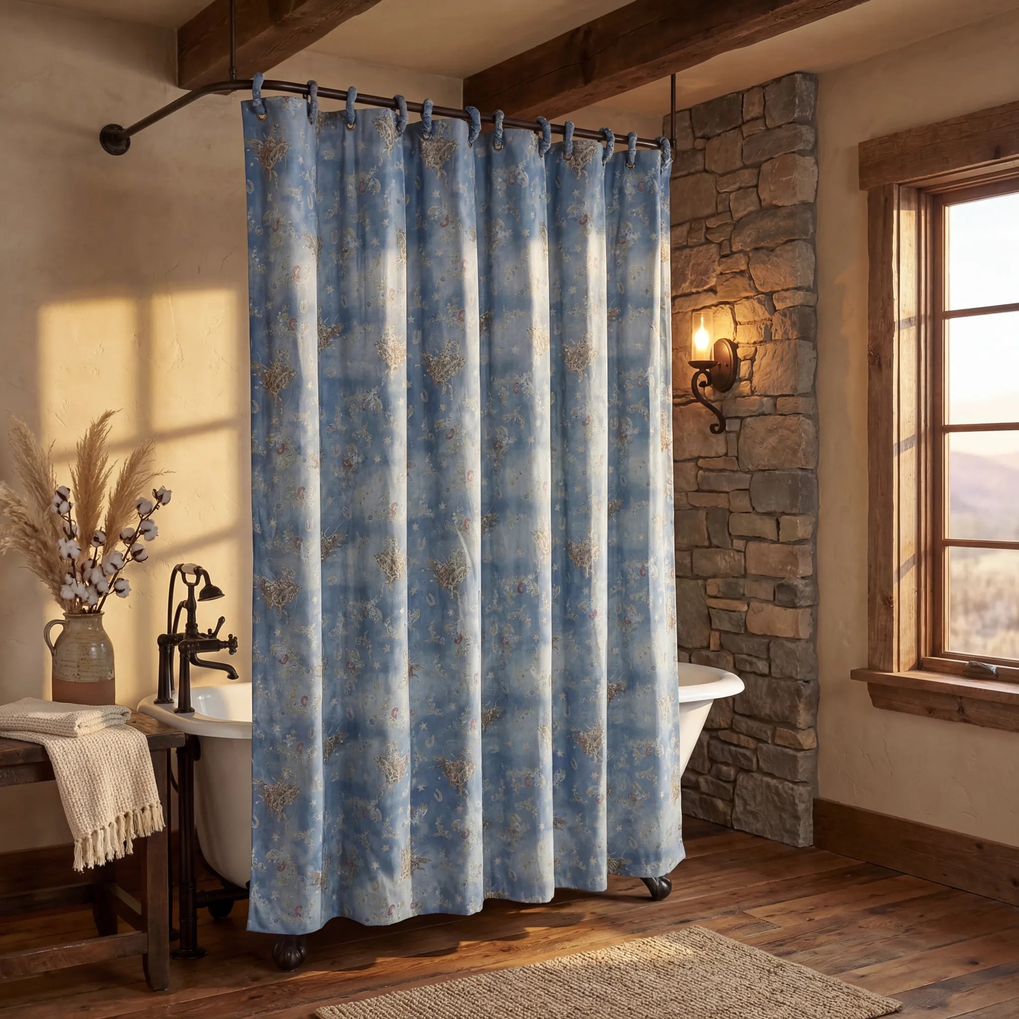 Lee Western Washed Denim Shower Curtain Shower Curtain
