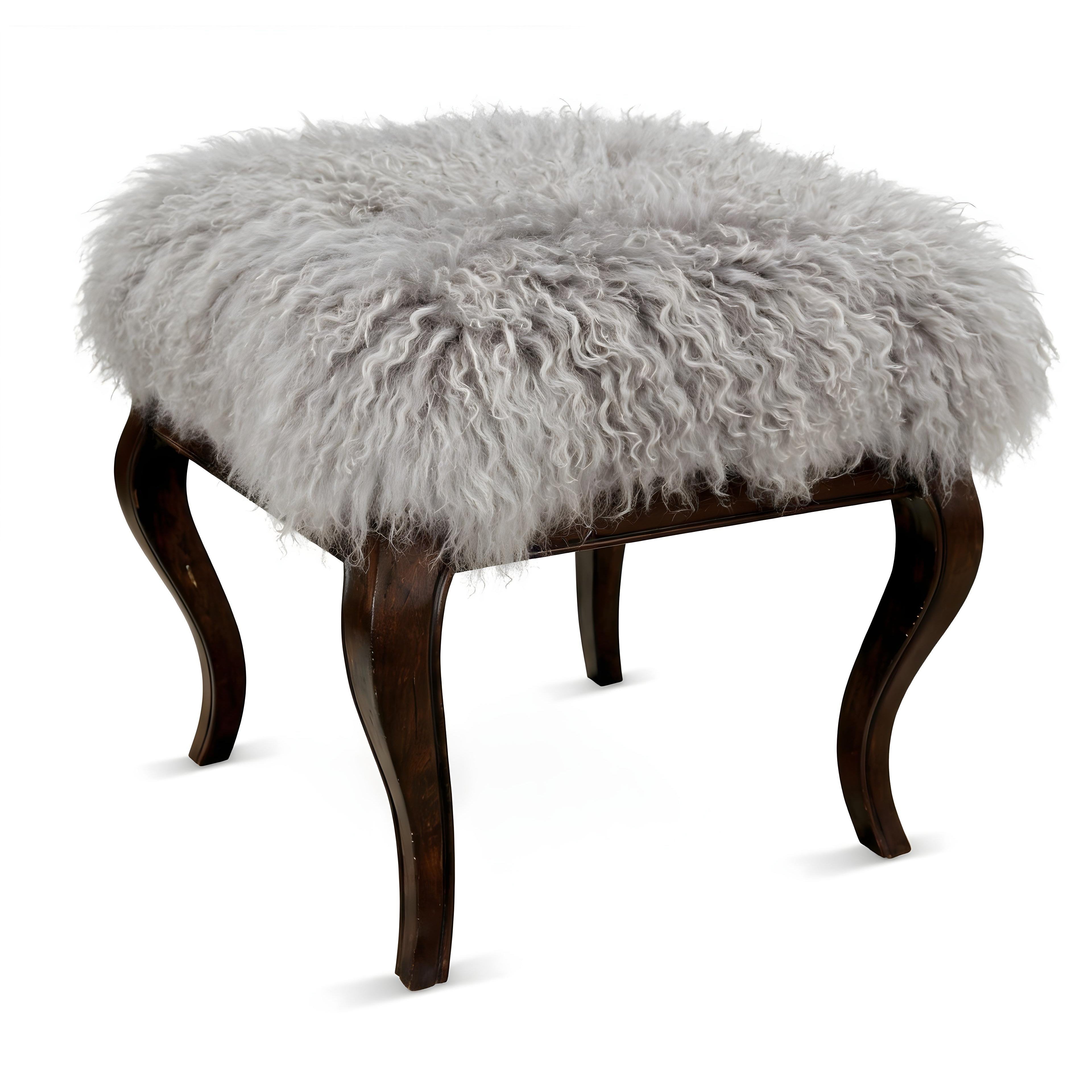 Tibetan Sheep Foot Stool - Ash Grey Tipped Ottomans