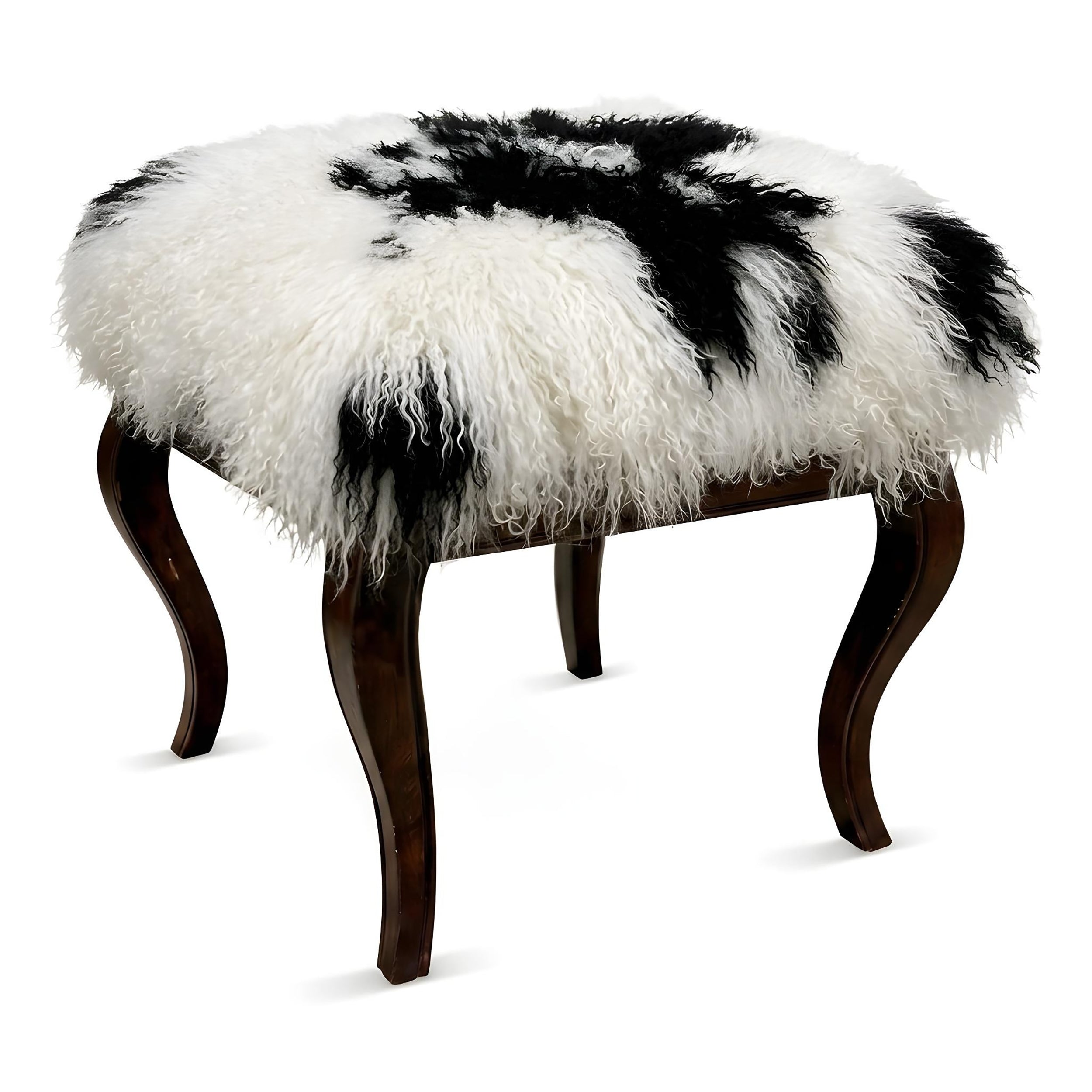 Tibetan Sheep Foot Stool - Black and White Ottomans