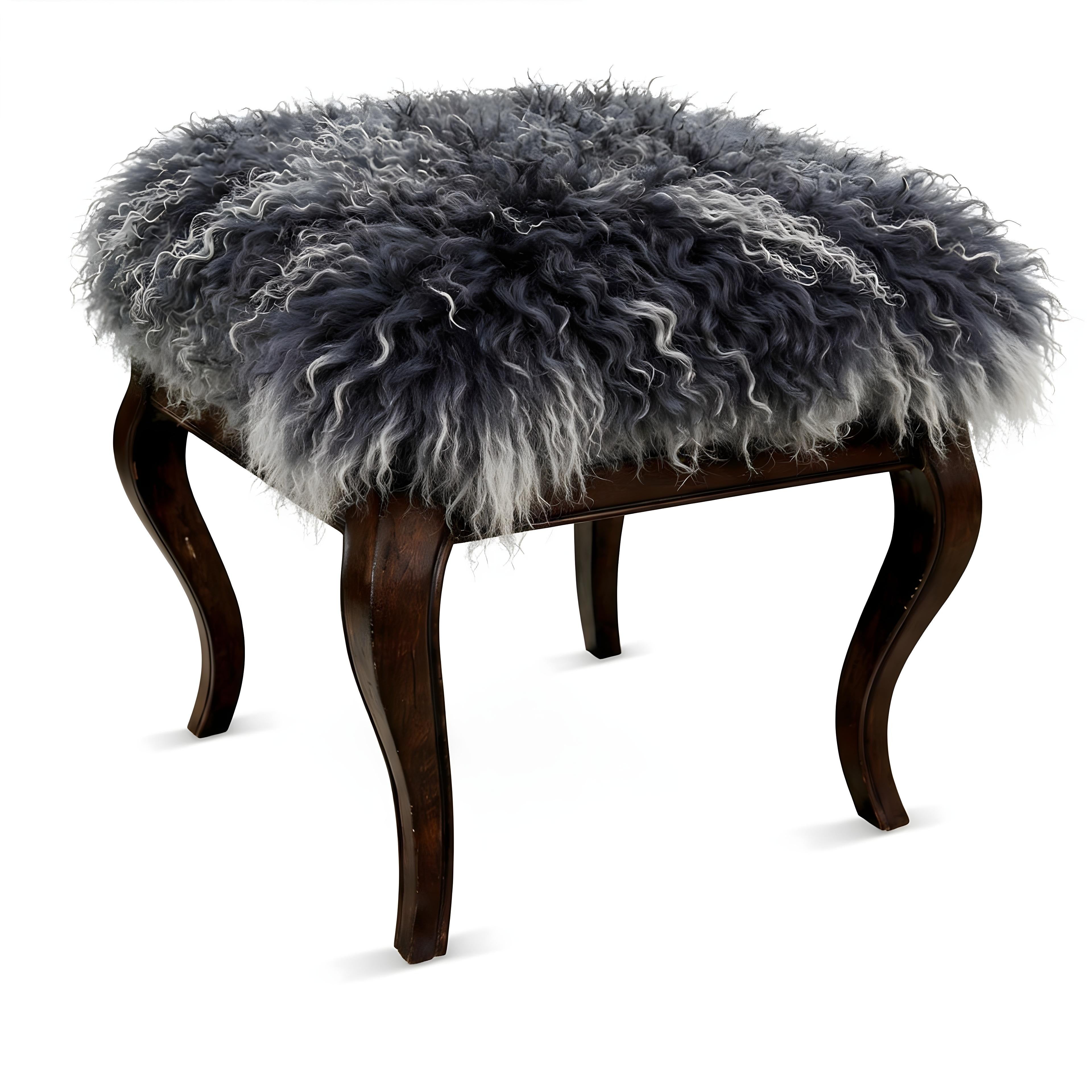 Tibetan Sheep Foot Stool - Grey Tipped Ottomans