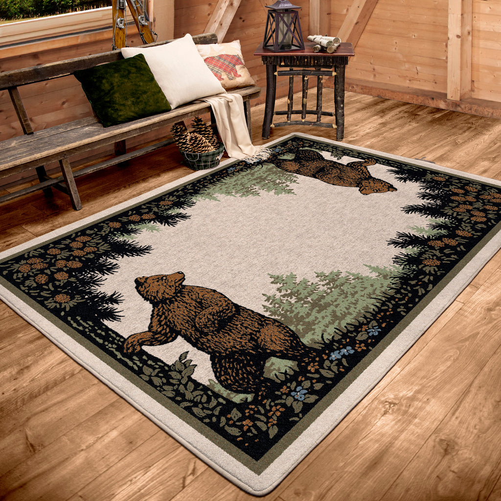 Image of an area rug, Twin Bears - Green (also see as Taupe)