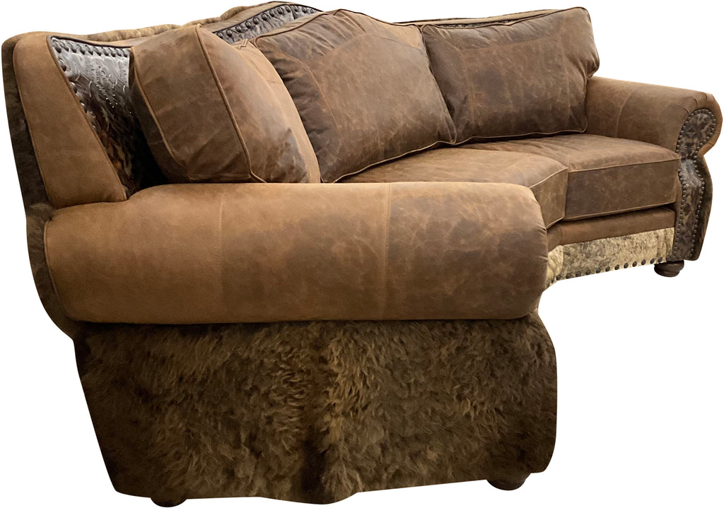 Yellowstone Curved Buffalo Exotic Western Leather & Cowhdie Sofa