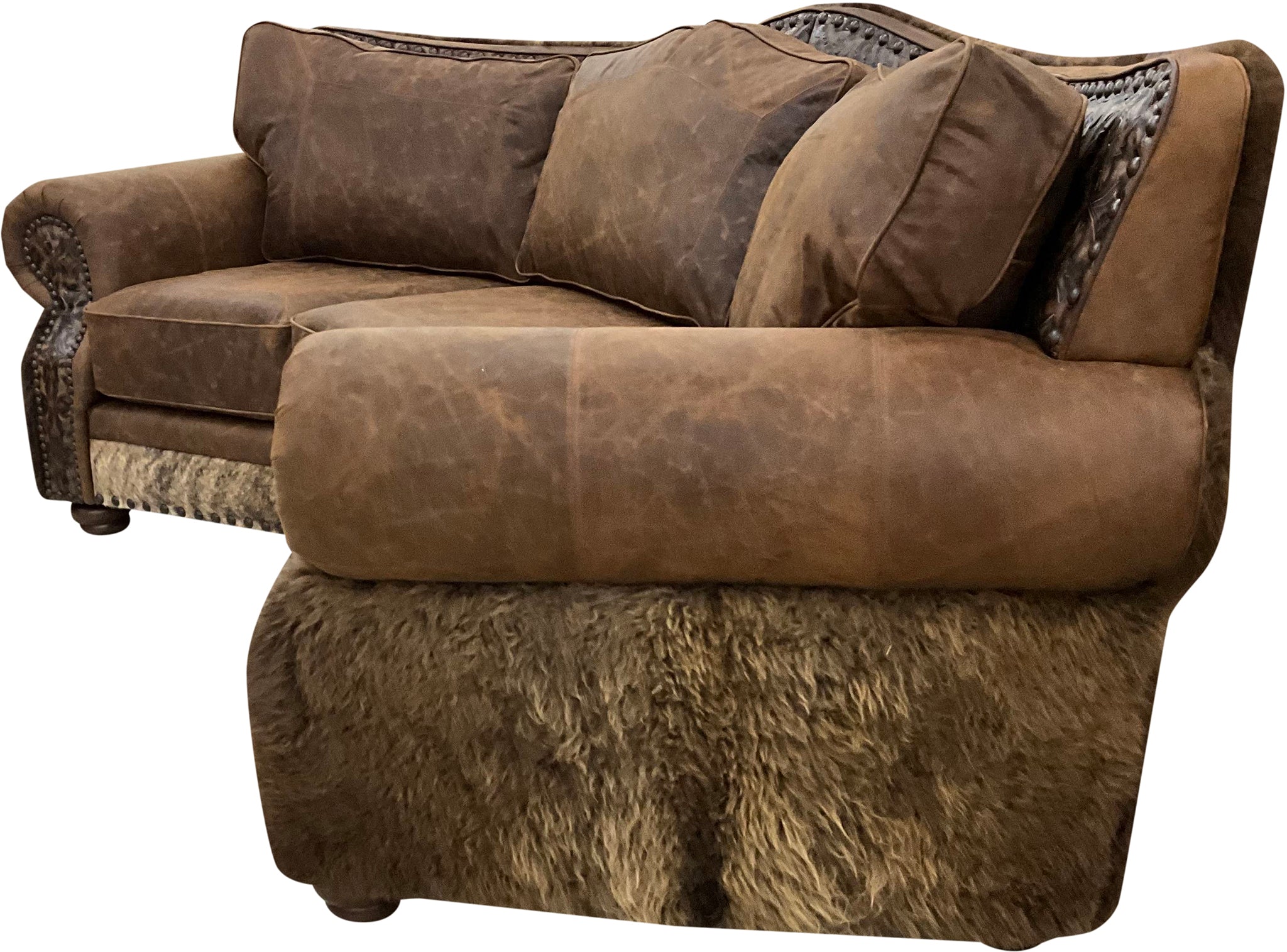 Yellowstone Curved Buffalo Exotic Western Leather & Cowhdie Sofa
