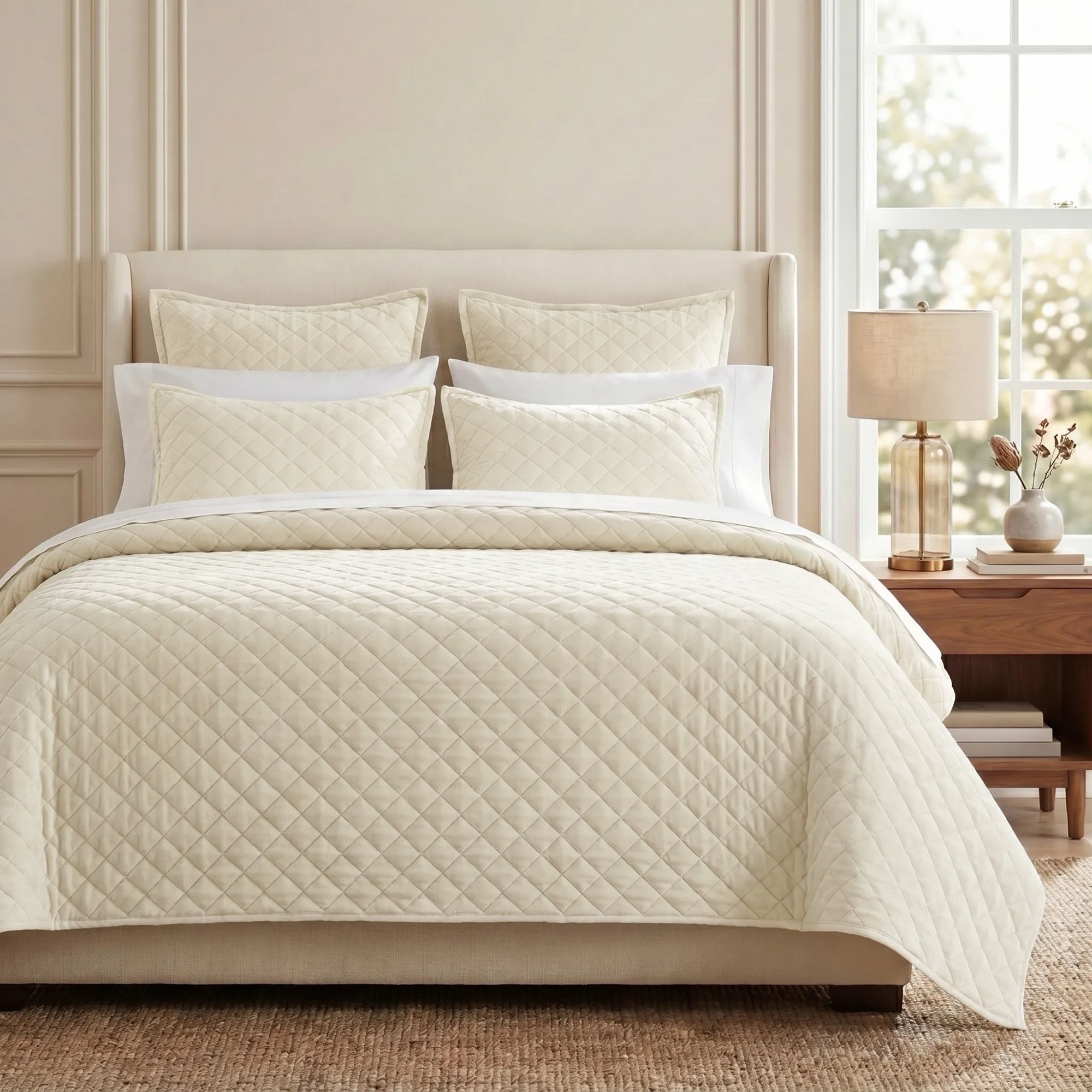 Velvet Diamond Quilt - Cream Quilt