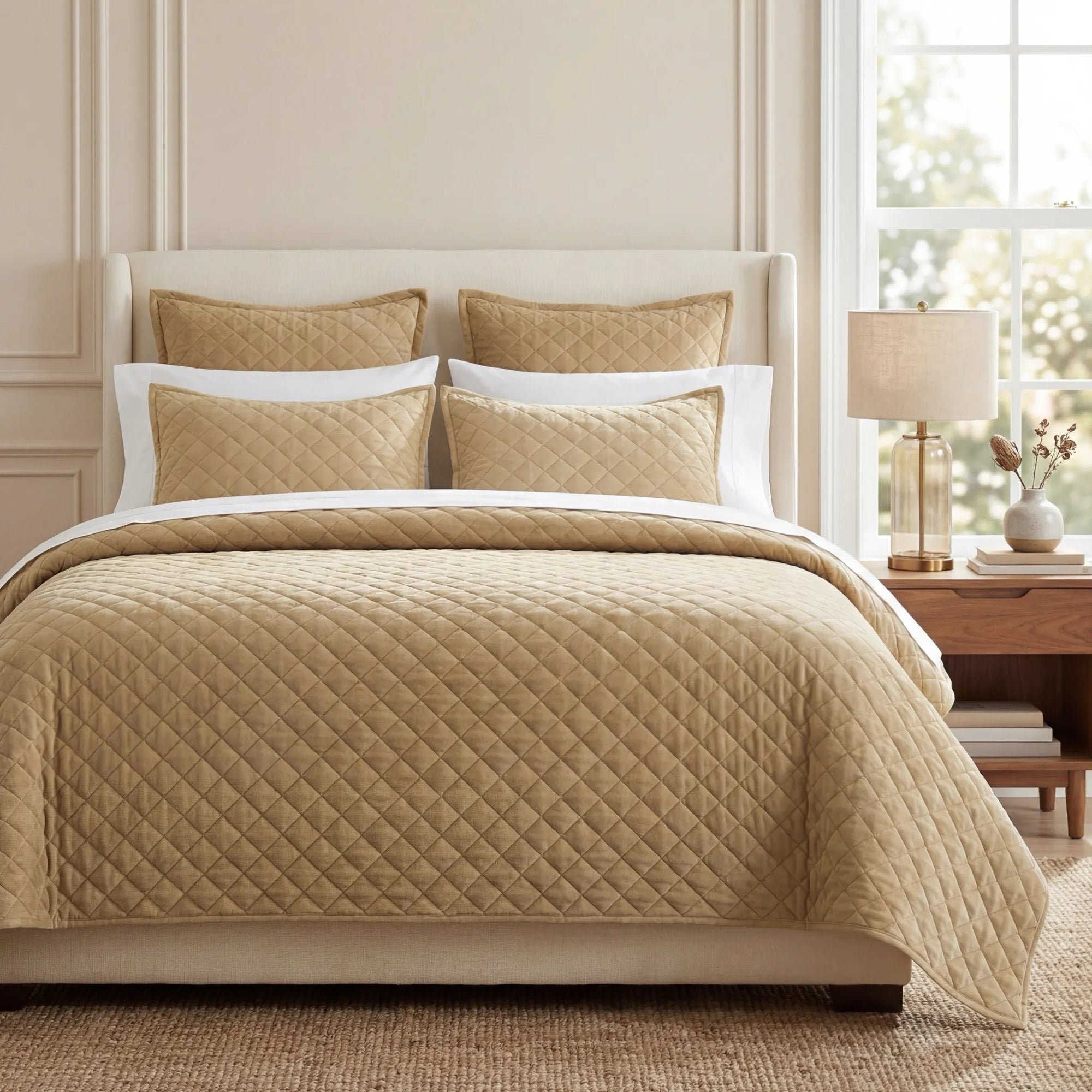 Velvet Diamond Quilt Set - Gold Quilt Set