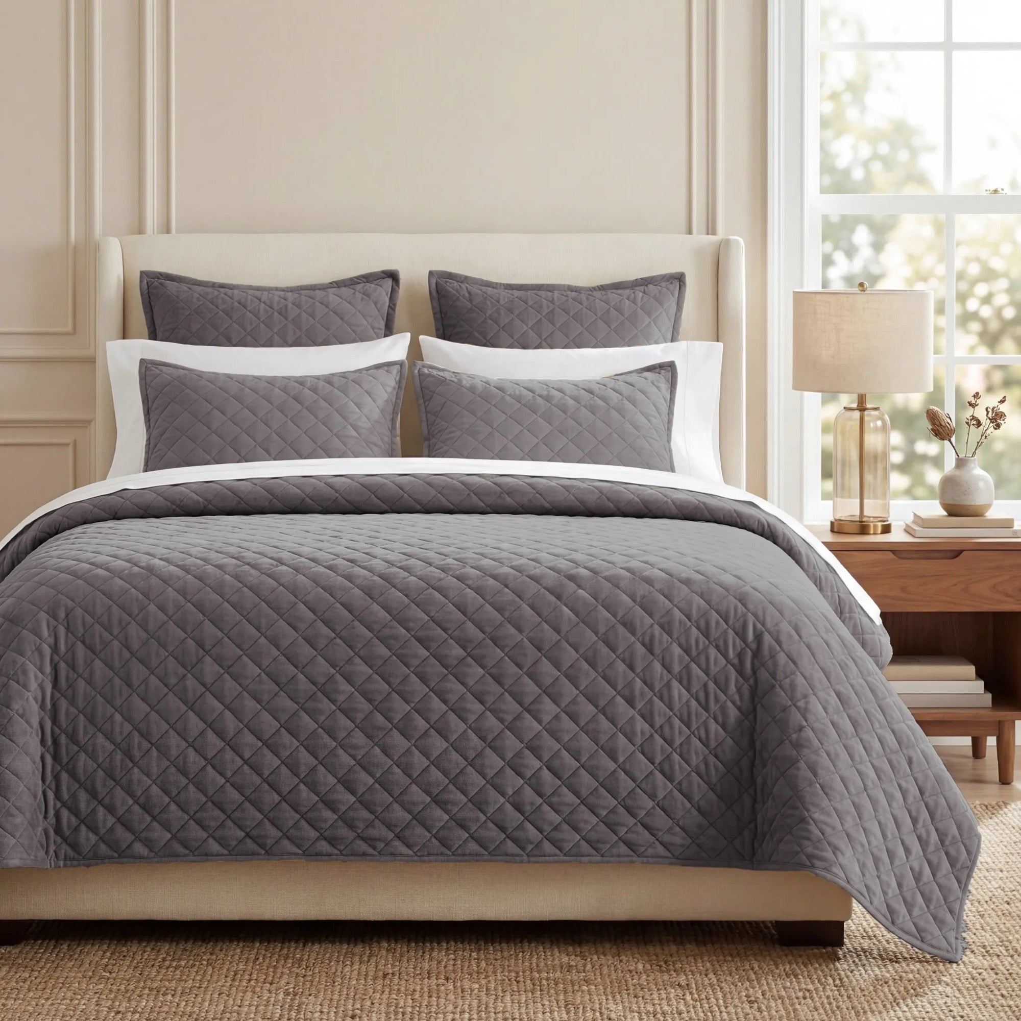 Velvet Diamond Quilt - Gray Quilt