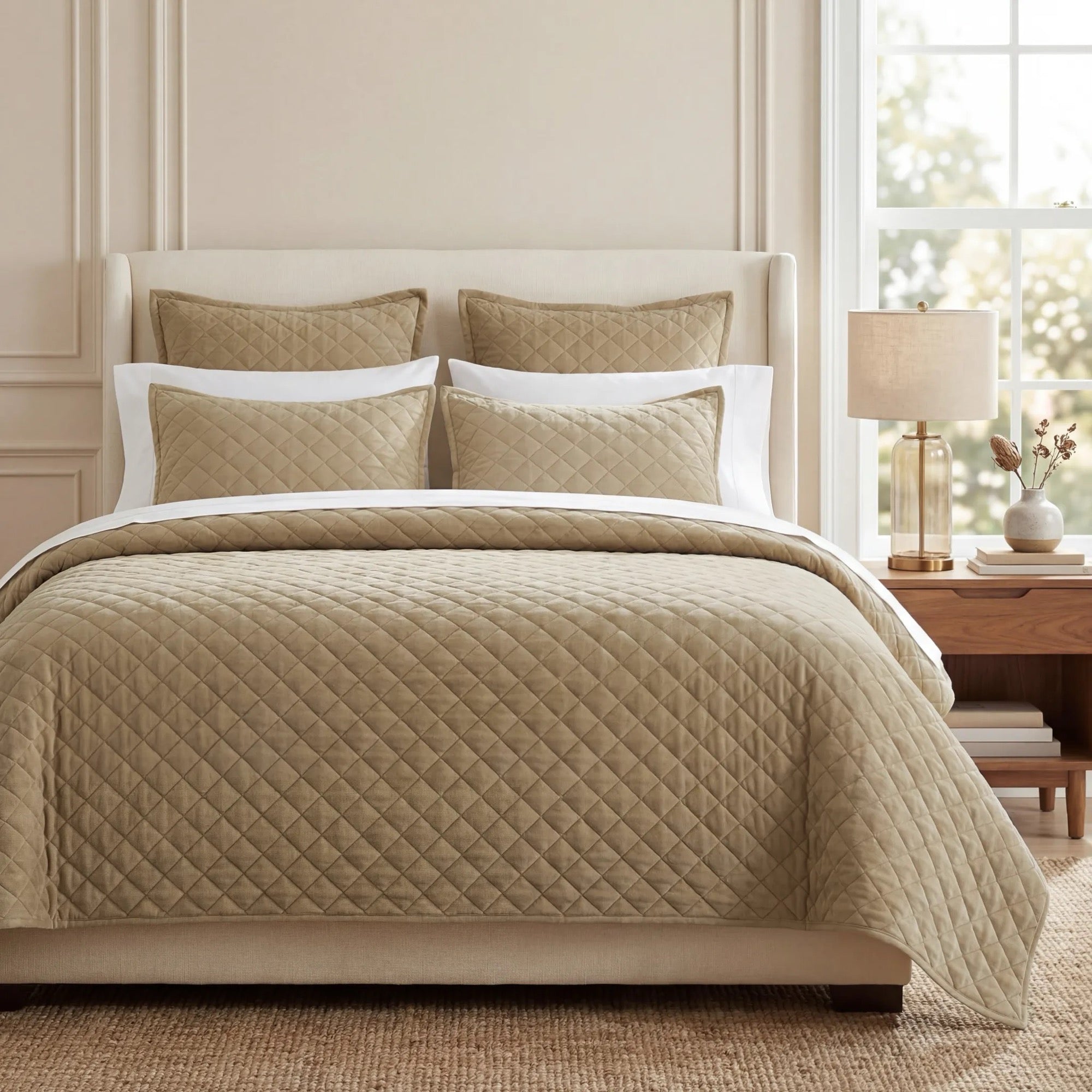 Velvet Diamond Quilt Set - Oatmeal Quilt Set