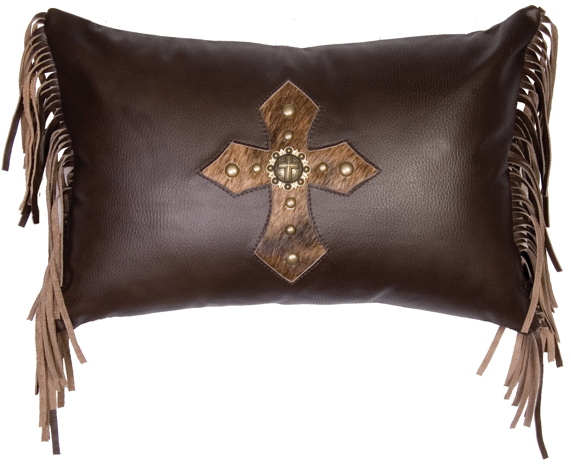 Mesa Espresso Leather Pillow - 12x18 - Fabric Back