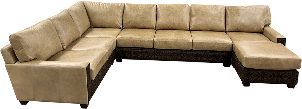 White Sands Modern Farmhouse Western Camel Color Leather Square Arm Large Sectional Sofa