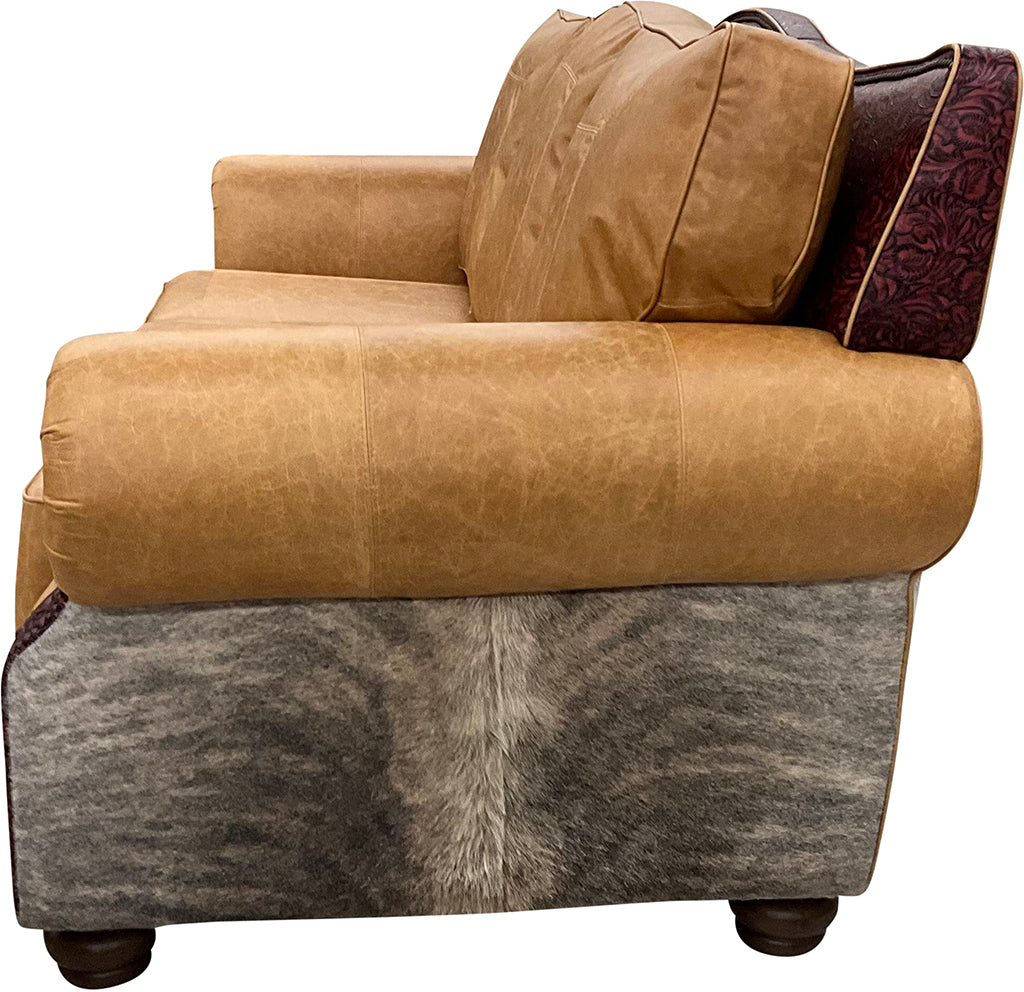Cortez Modern Western Farmhouse Terelli Coganc Base Leather, Embossed Leather & Cowhide Sofa Side