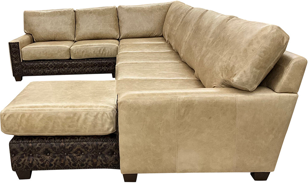 White Sands Modern Farmhouse Western Camel Color Leather Square Arm Large Sectional Sofa