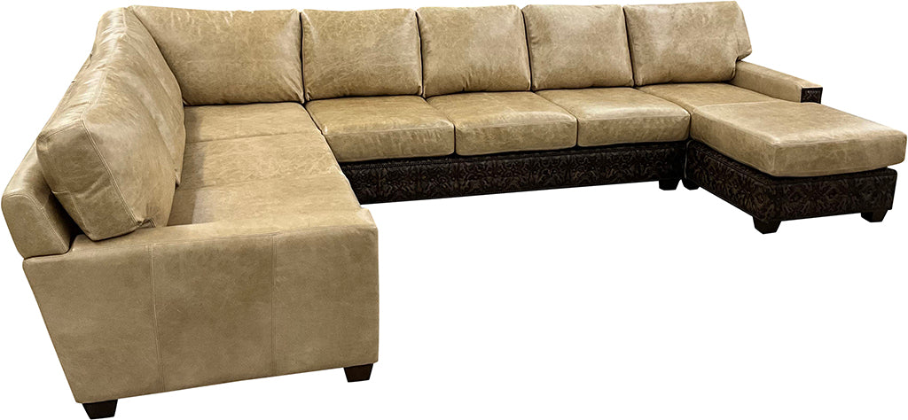 White Sands Modern Farmhouse Western Camel Color Leather Square Arm Large Sectional Sofa