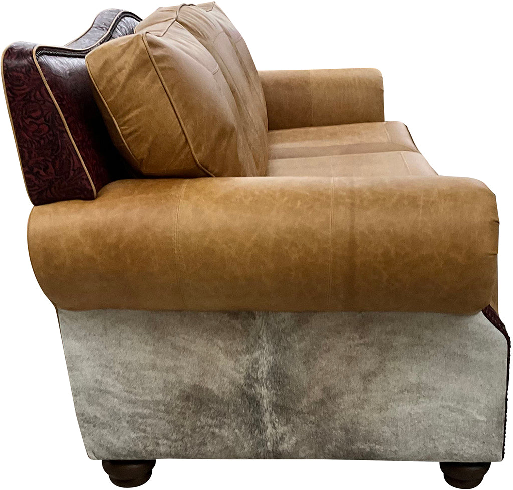 Cortez Modern Western Farmhouse Terelli Coganc Base Leather, Embossed Leather & Cowhide Sofa Side