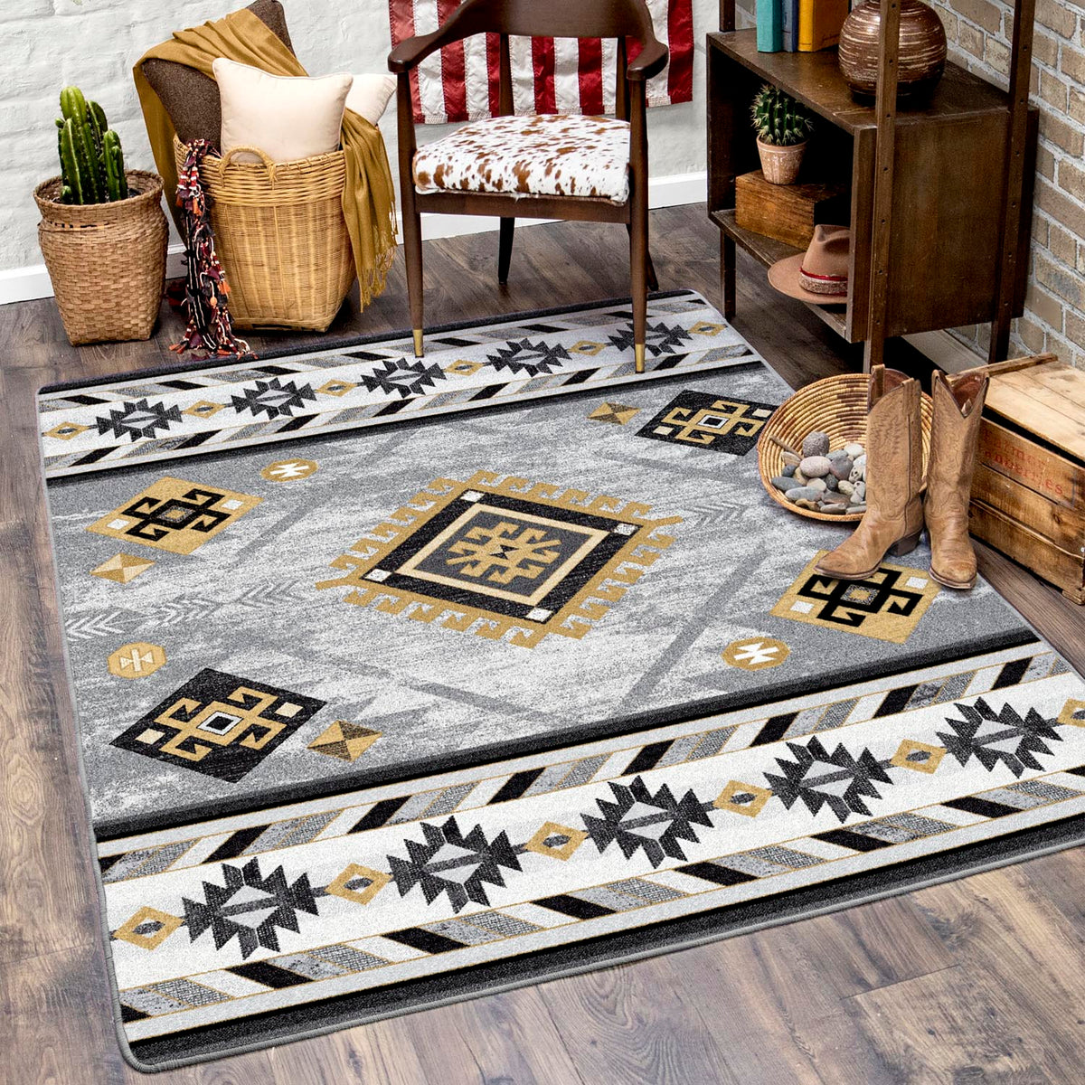 Image of an area rug, Wild Whiskey - Grey and Gold
