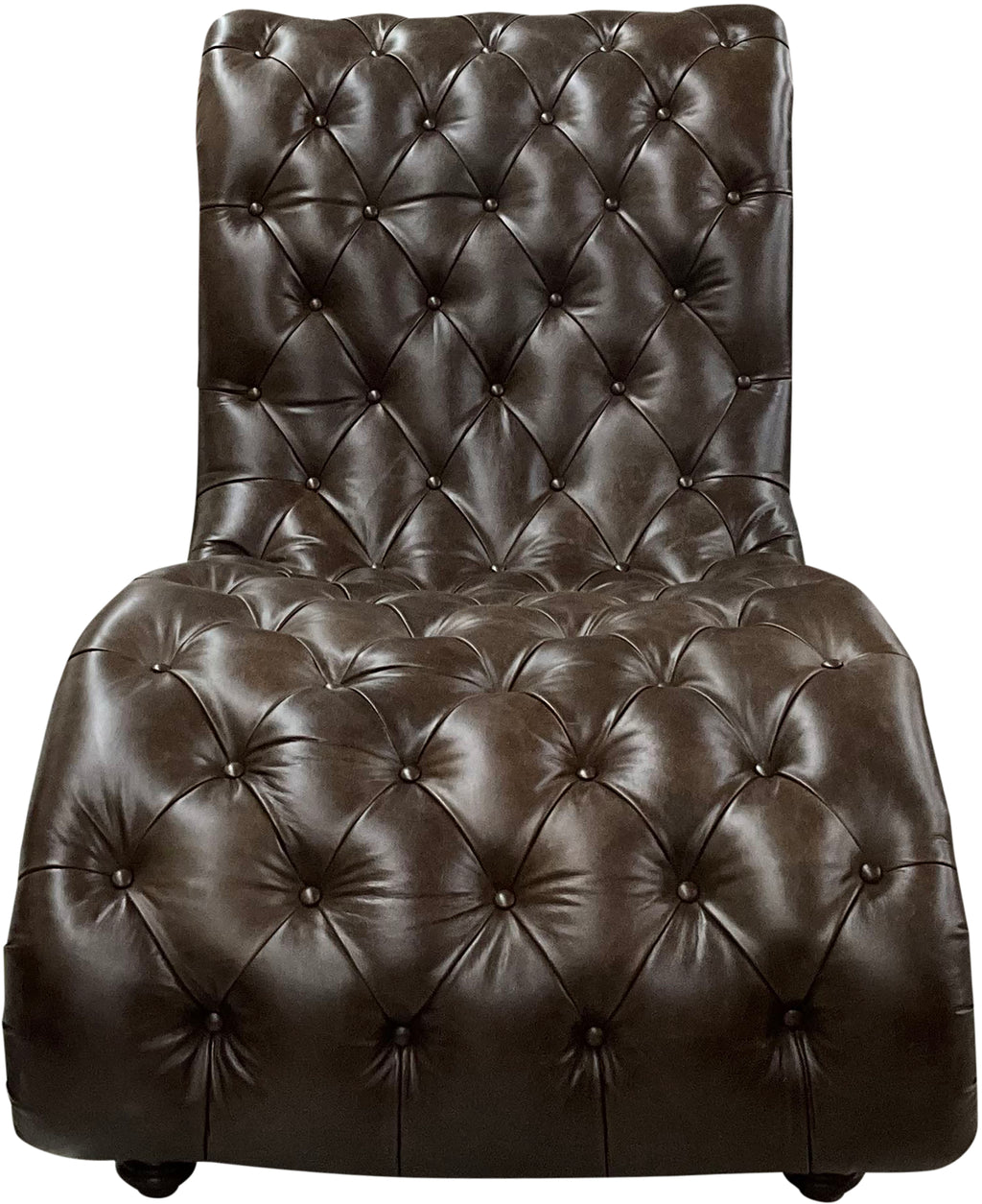 Chesterfield Tufted Western Dark Brown Leather Saloon Style Singe Chaise Lounge