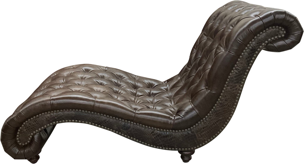 Chesterfield Tufted Western Dark Brown Leather Saloon Style Singe Chaise Lounge
