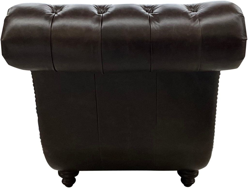 Chesterfield Tufted Western Dark Brown Leather Saloon Style Singe Chaise Lounge