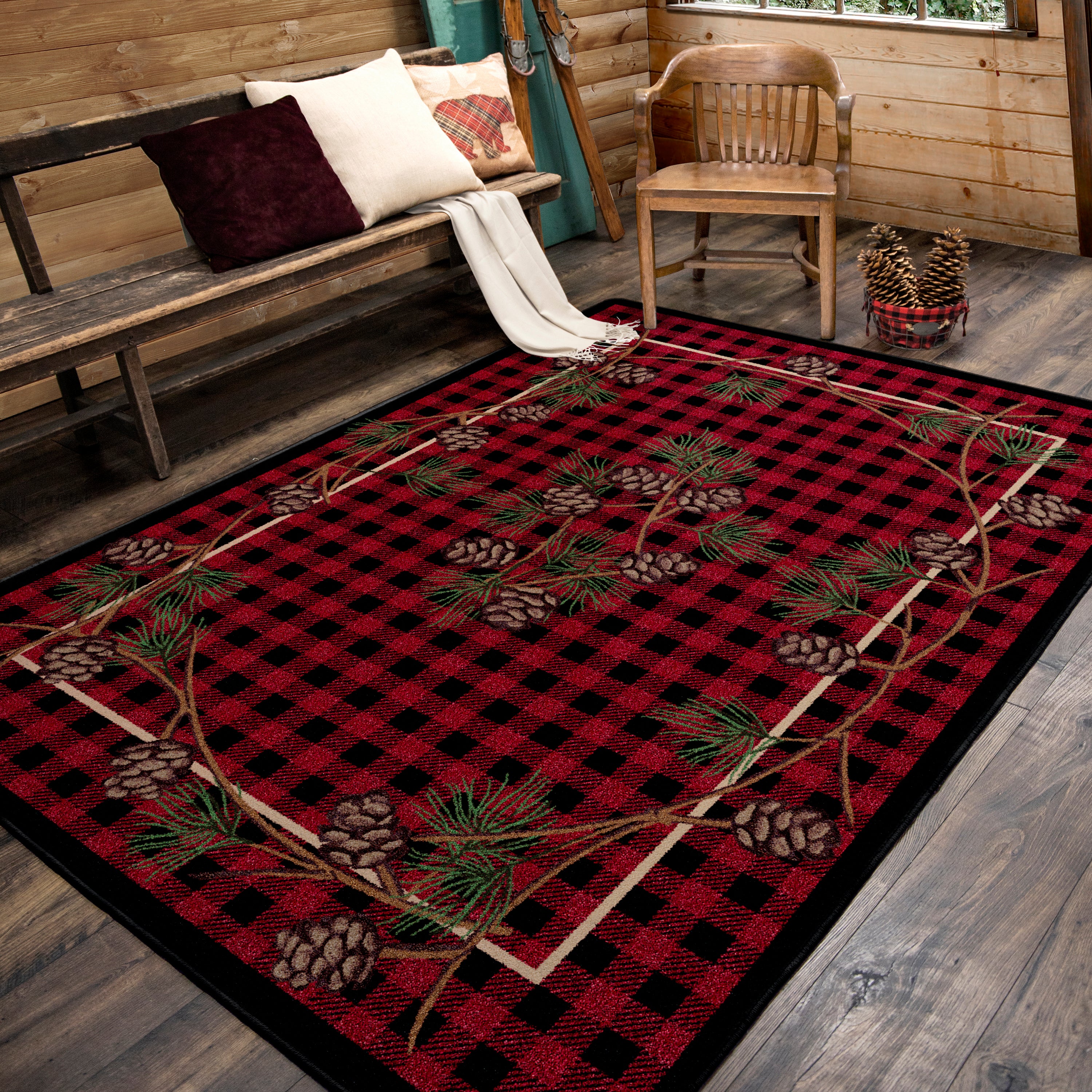 Image of an area rug, Wooded Pines - Red