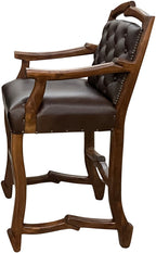 Handcrafted Western bar stool upholstered in Cowboy Bourbon leather with a light exotic cowhide back and rustic twig-style wood frame. Luxury Western seating made in Texas.