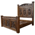 Handcrafted Tuscan bed made from solid Timberwood with carved medallions and copper trim. The Tuscan Bed blends Italian elegance with rustic craftsmanship in a timeless design.