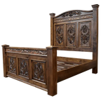 Handcrafted Tuscan bed made from solid Timberwood with carved medallions and copper trim. The Tuscan Bed blends Italian elegance with rustic craftsmanship in a timeless design.