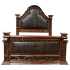 Handcrafted Western bed with carved detailing, embossed leather panels, and nailhead trim. The La Riata Bed blends rustic elegance with heirloom-quality craftsmanship.