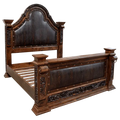Handcrafted Western bed with carved detailing, embossed leather panels, and nailhead trim. The La Riata Bed blends rustic elegance with heirloom-quality craftsmanship.