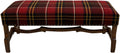 Handcrafted lodge plaid bench with Pendleton-style fabric and a carved twig wood base. A refined Western accent bench made in the USA and fully customizable.
