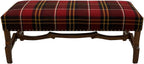 Handcrafted lodge plaid bench with Pendleton-style fabric and a carved twig wood base. A refined Western accent bench made in the USA and fully customizable.