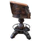 The Rocca La Elegante 2 Barstool features rich brown leather, hand-carved wood, and forged iron details. With a tufted back, 180° swivel, and bold Western style, it’s elegance with rugged sophistication.
