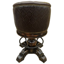 Load image into Gallery viewer, The Rocca La Colonial Barstool blends Spanish Colonial design with full-grain leather, embossed detailing, and hand-forged iron accents. Elegant, durable, and fully customizable with a 180° swivel base.