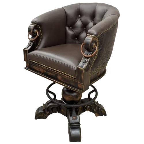 The Rocca La Colonial Barstool blends Spanish Colonial design with full-grain leather, embossed detailing, and hand-forged iron accents. Elegant, durable, and fully customizable with a 180° swivel base.