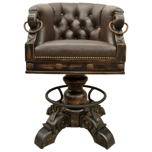 The Rocca La Colonial Barstool blends Spanish Colonial design with full-grain leather, embossed detailing, and hand-forged iron accents. Elegant, durable, and fully customizable with a 180° swivel base.