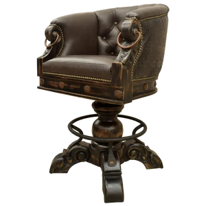 The Rocca La Colonial Barstool blends Spanish Colonial design with full-grain leather, embossed detailing, and hand-forged iron accents. Elegant, durable, and fully customizable with a 180° swivel base.
