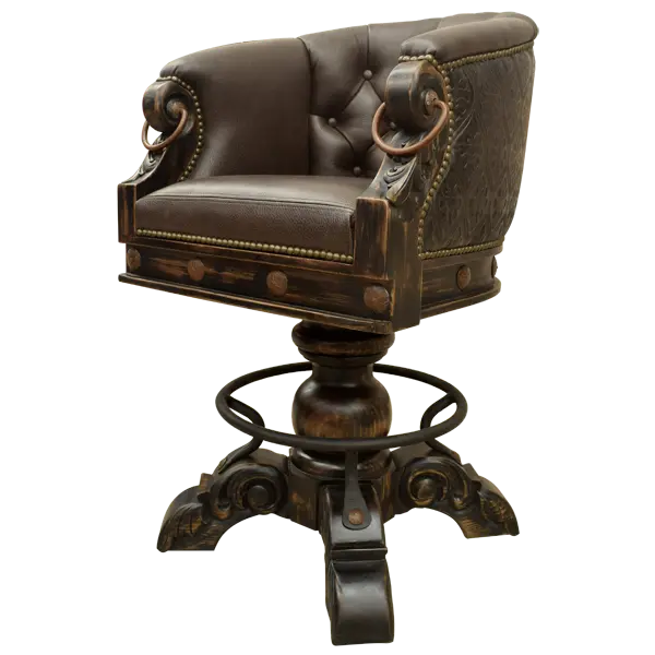The Rocca La Colonial Barstool blends Spanish Colonial design with full-grain leather, embossed detailing, and hand-forged iron accents. Elegant, durable, and fully customizable with a 180° swivel base.