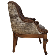 Load image into Gallery viewer, The La Antigua 6 Chair features hand-carved scroll details, tufted full-grain leather, and a sturdy wood frame. Precision hand-tacked upholstery and customizable finishes define this handcrafted Western-style accent chair.