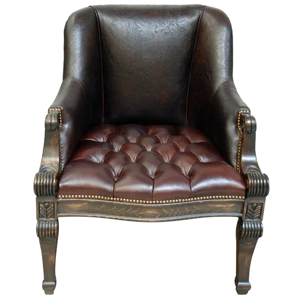 The La Antigua Chair combines full-grain leathers, tufted seating, and hand-carved wood details with a cowhide back. Elegant, durable, and 100% customizable — a striking blend of Western artistry and timeless comfort.